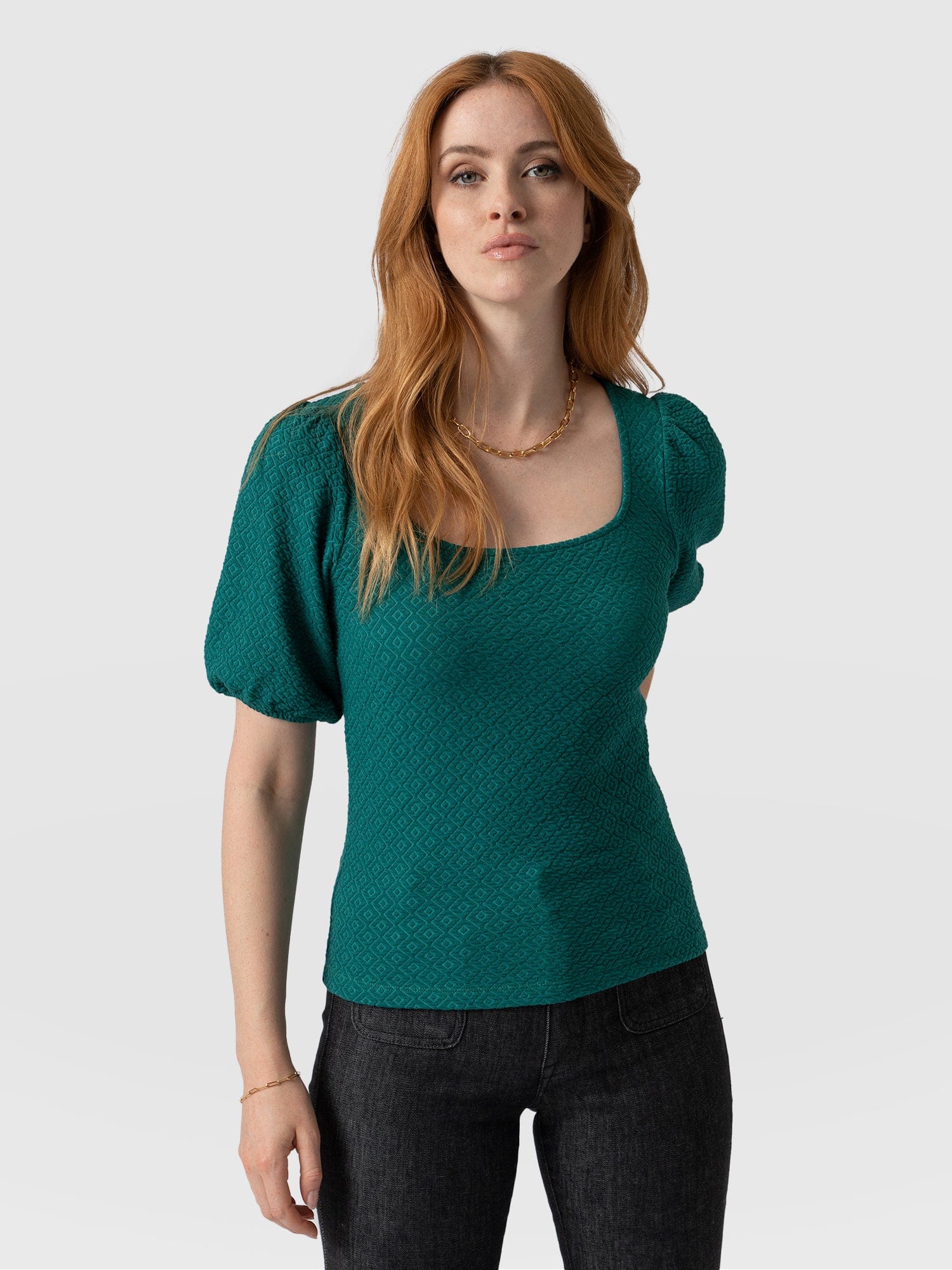 Olivia Puff Sleeve Tee Alpine Green - Women's T-shirts | Saint + Sofia® EU
